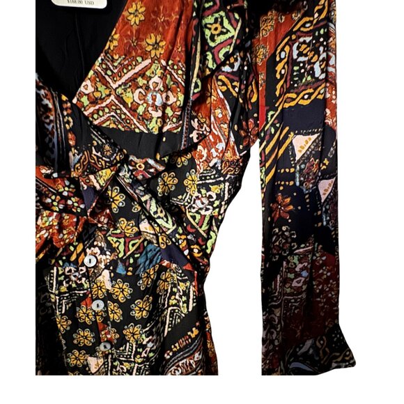 Free People sz M Women's Boho Patchwork Maxi Dress Long Sleeve Button Front 70s - Picture 7 of 16